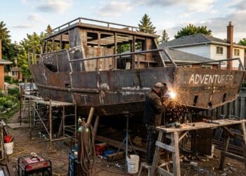 Aposentado monta barco de 22 metros no quintal com motor de ônibus e vira o “Jacques Cousteau caipira”
