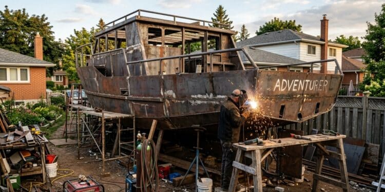 Aposentado monta barco de 22 metros no quintal com motor de ônibus e vira o “Jacques Cousteau caipira”
