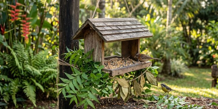 Uso de folhas aromáticas atua como repelente natural contra insetos em comedouros de aves