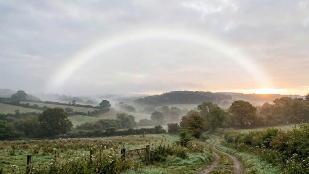 Parece um arco-íris apagado no céu: o fenômeno raro que surge quando luz e névoa se alinham do jeito certo