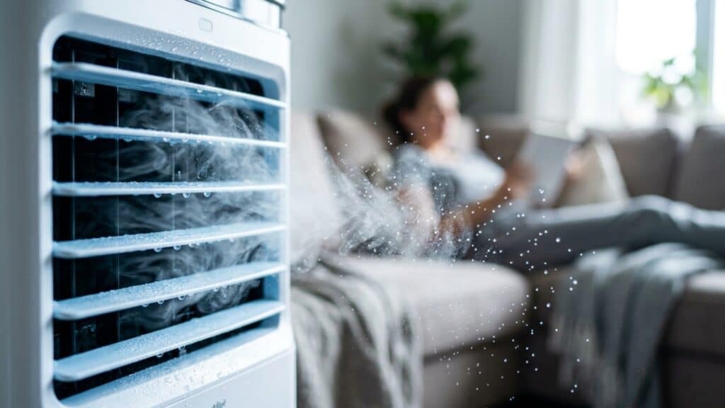 Saída de ar com névoa refrescante e úmida