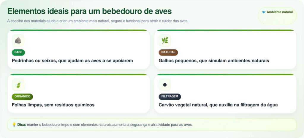 Se você tem um bebedouro para passarinho é aconselhado a colocar um item natural dentro dele