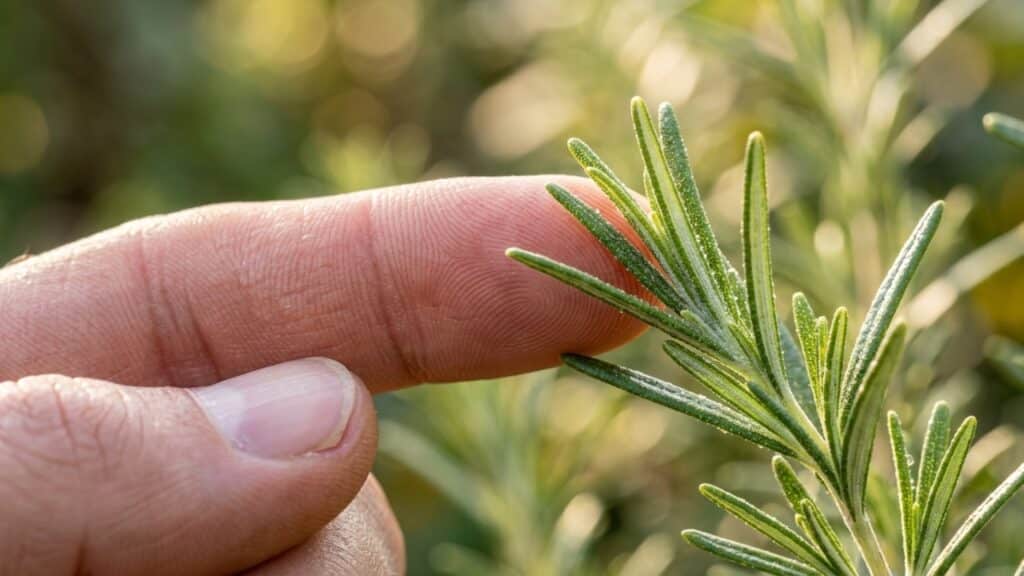 Alecrim fresco revelando texturas e óleos naturais