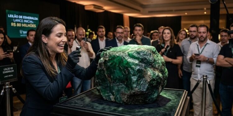 Esmeralda gigante de 142 kg encontrada na Bahia será leiloada com lance inicial de quase R$ 80 milhões e promete chamar atenção do mercado de pedras preciosas