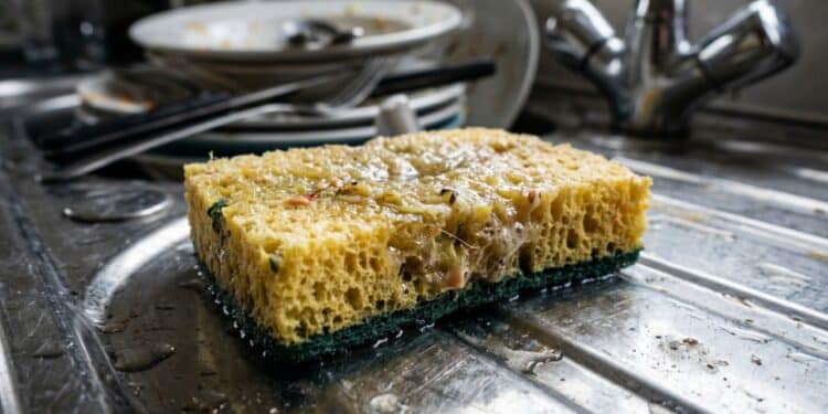 Esponja de lavar louça acumula bactérias quando guardada dentro da pia