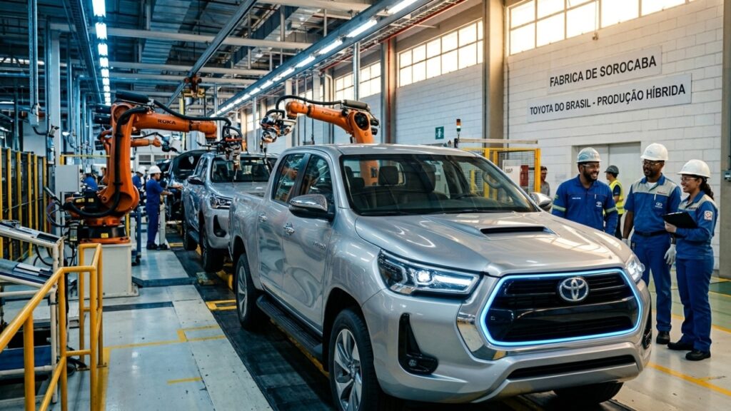 Nova picape híbrida sendo montada na moderna fábrica de Sorocaba - Imagem ilustrativa