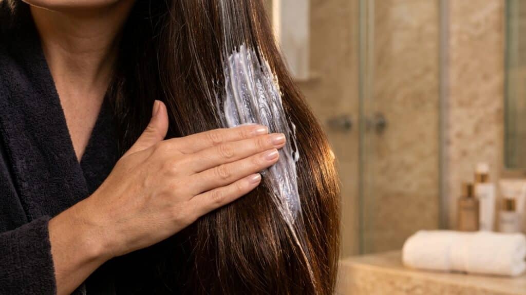 Aplicando coloração cremosa cobrindo fios brancos com brilho intenso