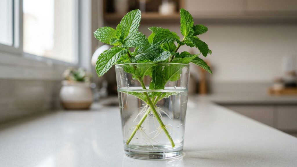 A forma mais fácil de plantar hortelã em casa começa com um simples copo d'água