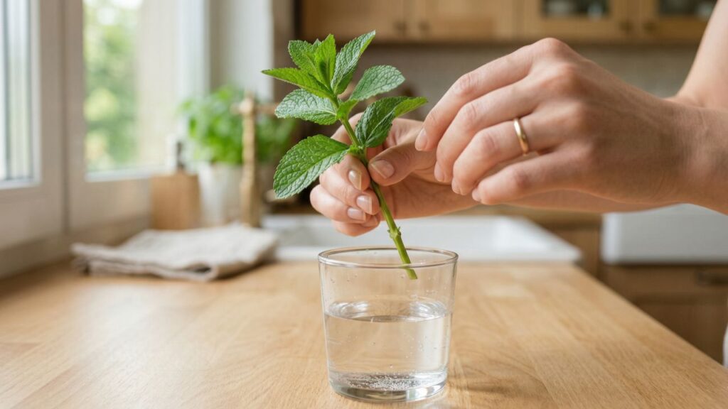 A forma mais fácil de plantar hortelã em casa começa com um simples copo d'água