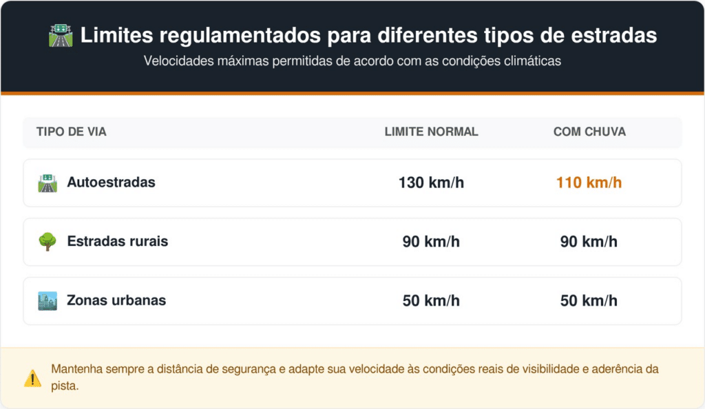 Limites para diferentes tipos de estradas