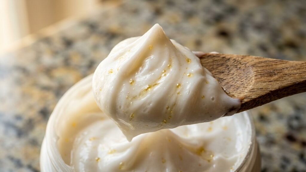 Textura cremosa da máscara com óleos