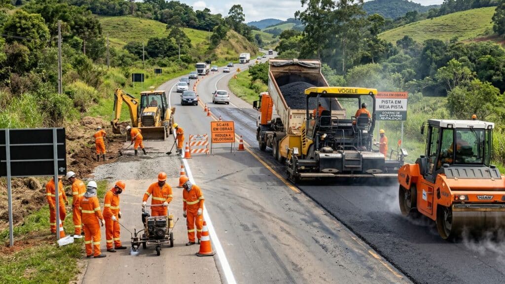 Revitalização da SC-415 avança com R$ 9 milhões investidos em 10 quilômetros estratégicos de São Francisco do Sul