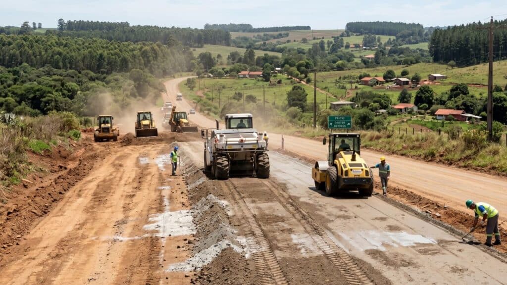 Obra da PR-092 entra em fase decisiva com 27,21% de avanço e R$ 56,9 milhões no Paraná