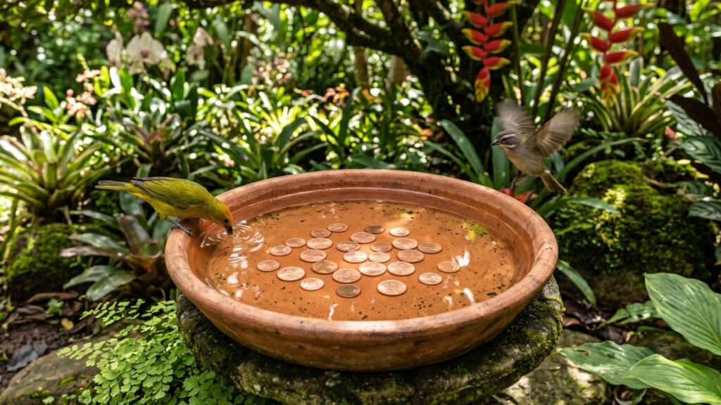 Se você tem um bebedouro para pássaros é recomendado colocar um item natural dentro dele