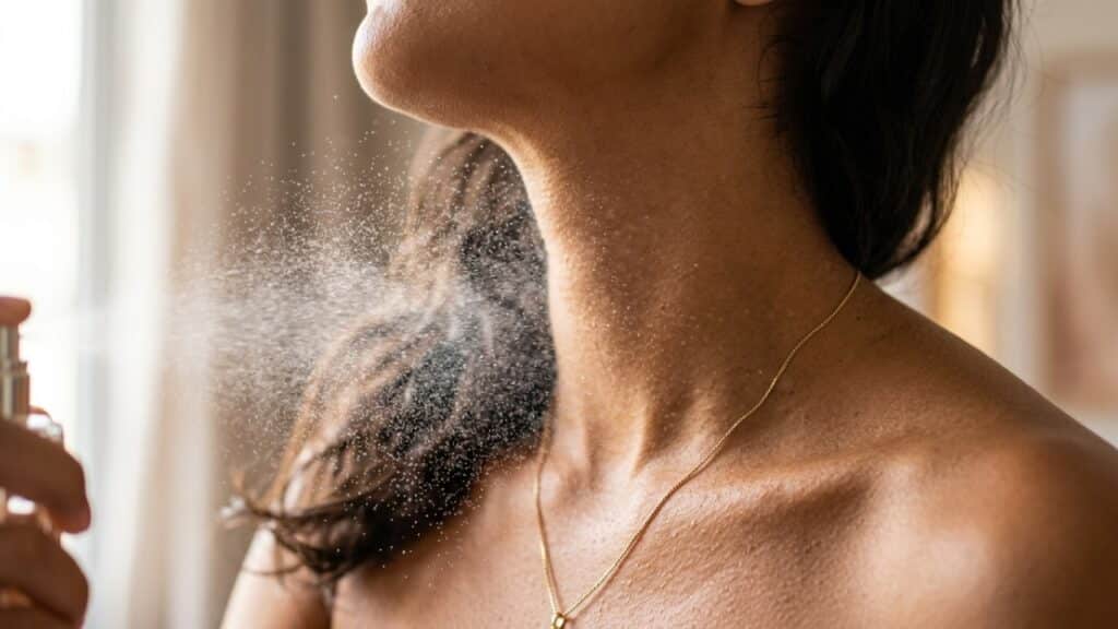 Aplicando perfumes no pescoço