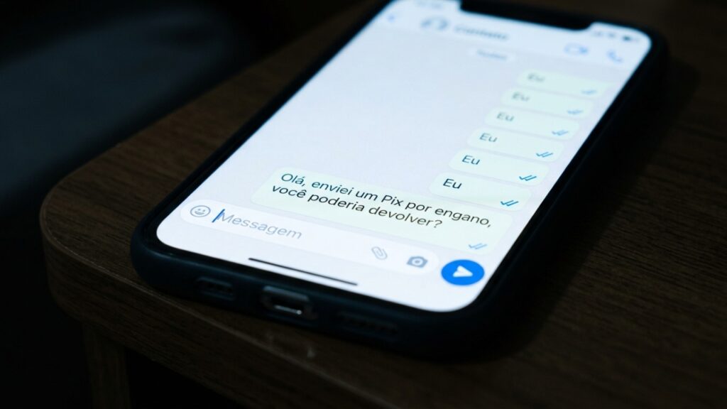 Tela de celular com mensagens de pedido de devolução visualizadas - pix