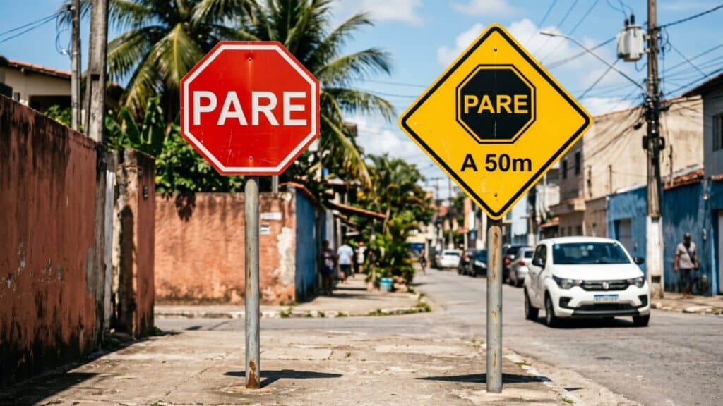 As diferenças cruciais entre placas de trânsito semelhantes