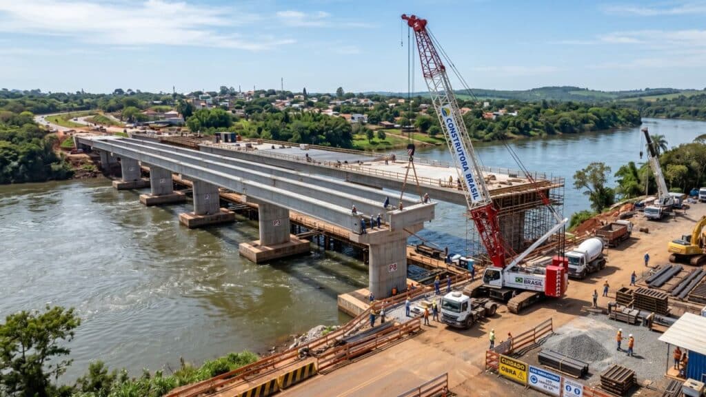 Ponte entre Penedo e Neópolis chega a 50% com 1,18 km e estrutura começa a ganhar forma