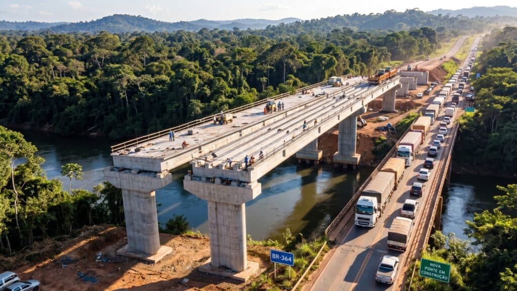 Ponte sobre o Rio Novo chega a 60% com R$ 36 milhões em investimentos e nova fase na BR-364/RO