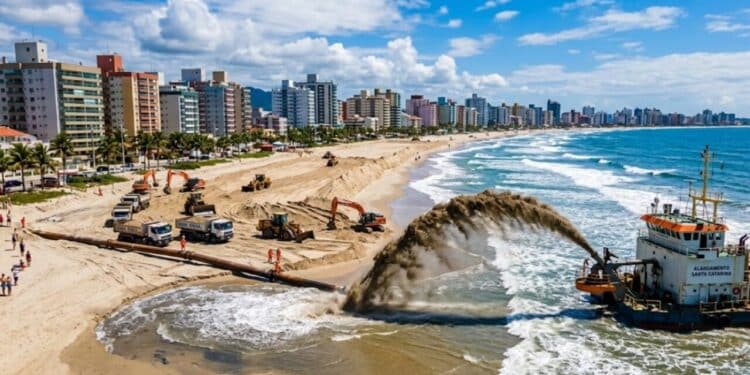 Praia de Santa Catarina recebe autorização para iniciar alargamento histórico da faixa de areia com cerca de 416 mil m³ ao longo de 4,7 km da orla