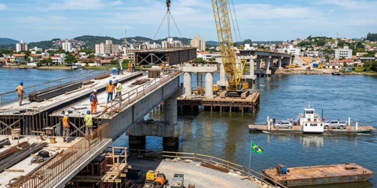 Imagem ilustrativa das obras da Quarta Ponte em Araranguá, no Sul de SC