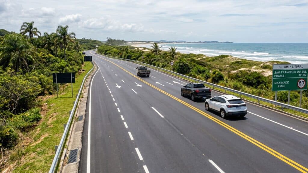 Revitalização da SC-415 avança com R$ 9 milhões investidos em 10 quilômetros estratégicos de São Francisco do Sul