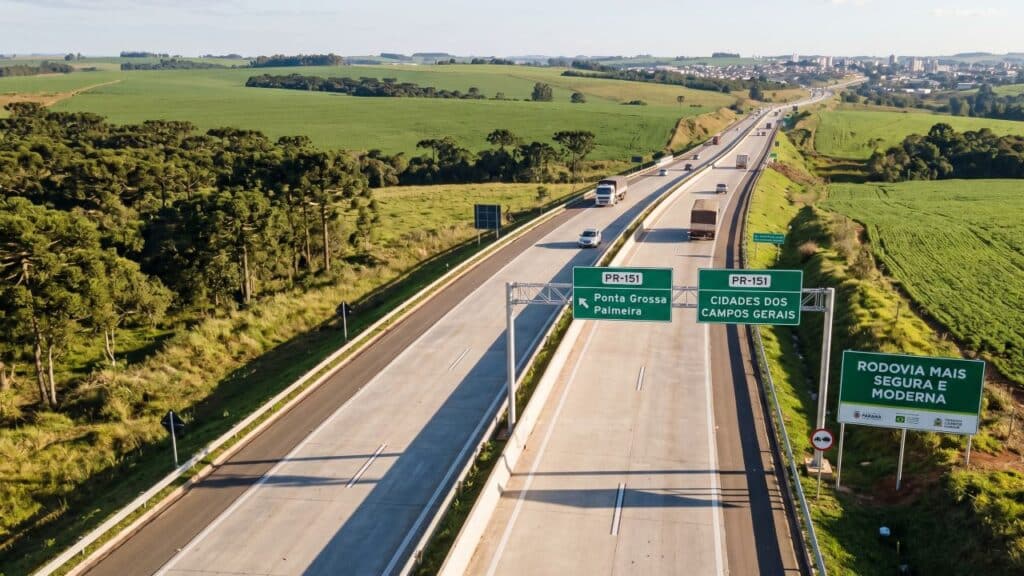 Trecho de 32,71 quilômetros da PR-151 alcança 45,6% com concreto e novas terceiras faixas com R$ 131 milhões investidos