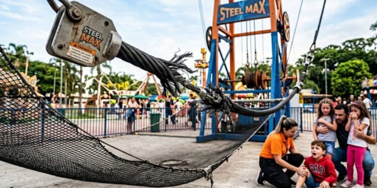 Cabo de brinquedo se rompe em parque e quatro crianças ficam feridas