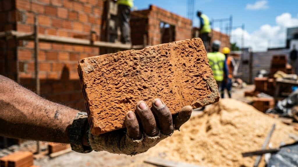 Tijolo poroso de argila sob luz solar tropical intensa