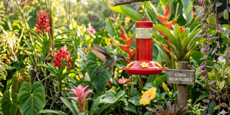 Comedouros bem posicionados ajudam a manter beija-flores no jardim o ano inteiro
