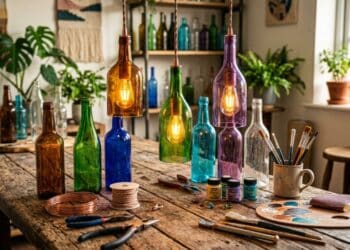Como transformar garrafas de vidro em luminárias pendentes coloridas