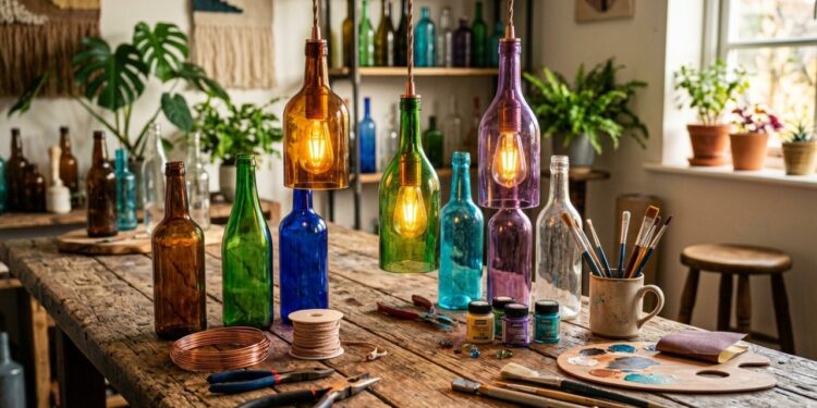 Como transformar garrafas de vidro em luminárias pendentes coloridas