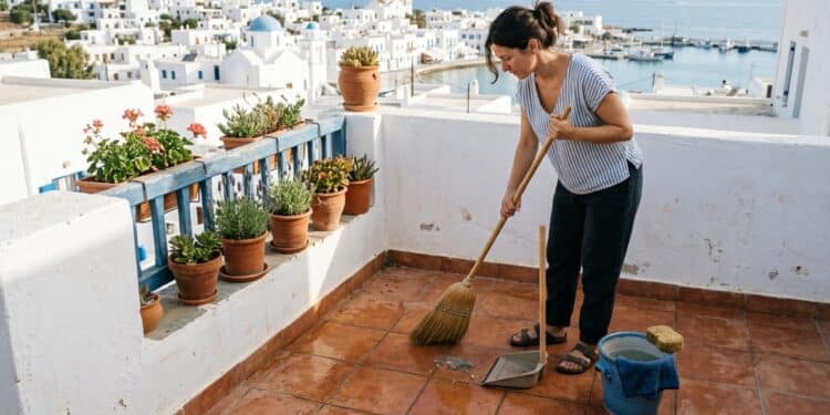 Finalmente entendi por que na Grécia a varanda não deve ser lavada com mangueira