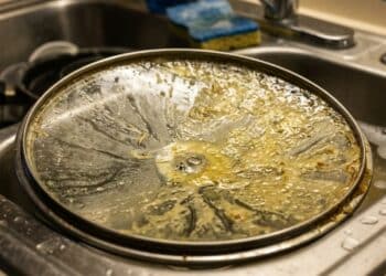 A maneira mais fácil de remover o acúmulo pegajoso e gorduroso das tampas de panelas