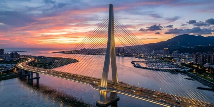 A obra que desafia a engenharia em Taiwan vai inaugurar a maior ponte suspensa assimétrica do mundo