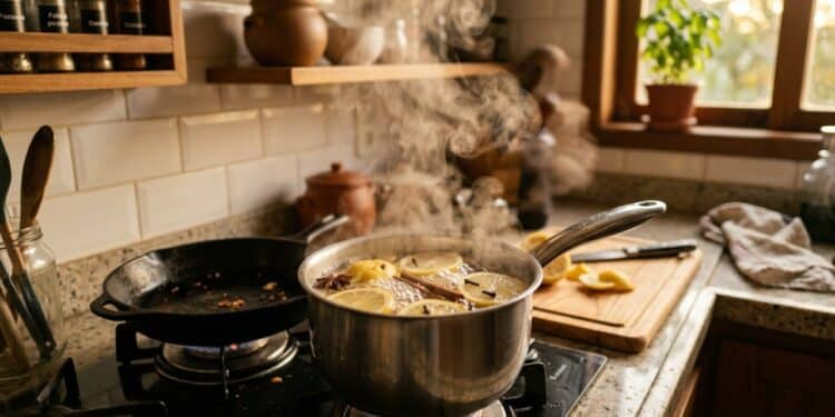 Peixe frito sem rastro: o truque do “vaporizador caseiro” que apaga o cheiro da cozinha em 10 minutos