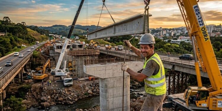 Obras de R$ 50 milhões na ponte sobre o Arroio Tega avançam em Caxias do Sul para ampliação da capacidade de fluxo da ERS-122 com entrega prevista para 2026