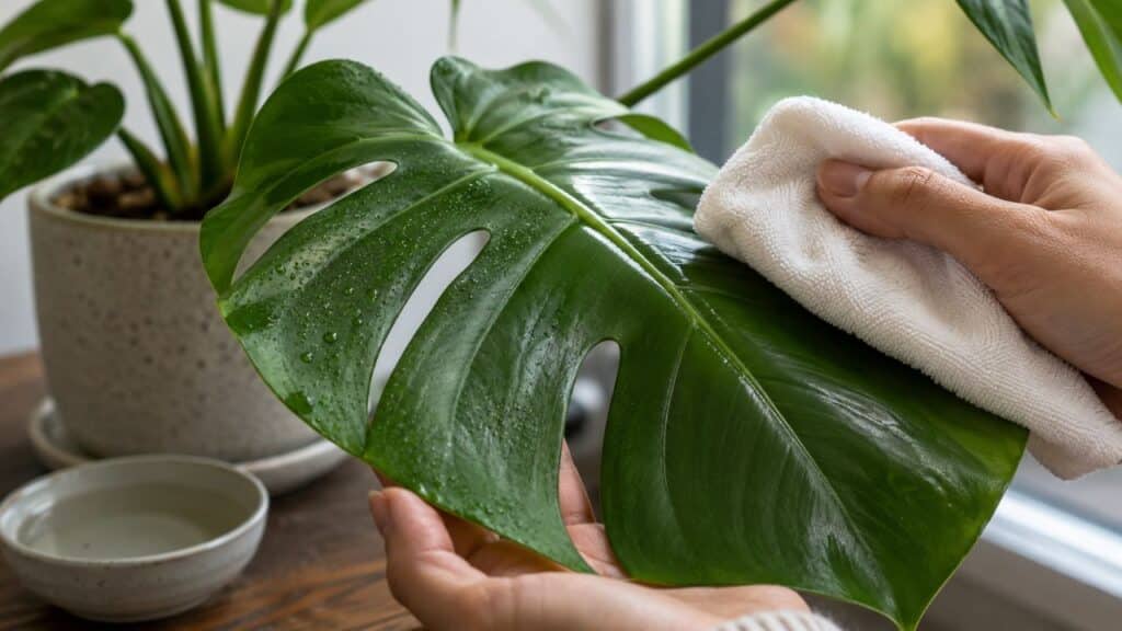 Nem óleo, nem produtos para brilho: o método delicado que faz as folhas ficarem limpas e bonitas como em uma loja de flores