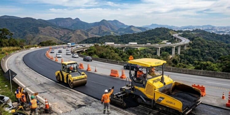 Obras de pavimento começam no planalto da Rodovia dos Imigrantes em nova fase de recuperação que promete melhorar o desempenho do tráfego e reduzir o tempo de viagem para motoristas
