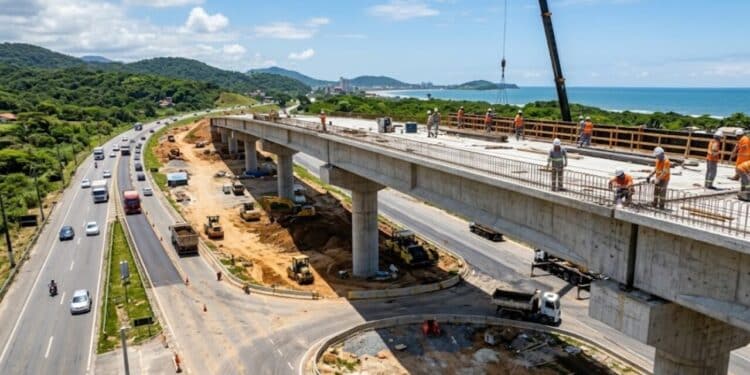 Avanço na duplicação da rodovia PR-412 entre Matinhos e Praia de Leste inclui construção de viaduto moderno, marginais ampliadas e melhorias estruturais importantes