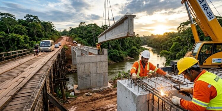 Obra de revitalização na RO-494 moderniza ponte sobre o Rio Arara e nova ligação promete melhorar o deslocamento diário de veículos e pessoas na região