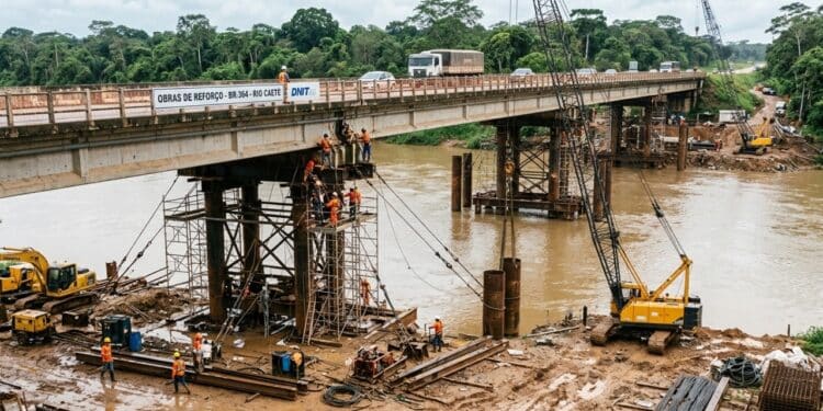 Obra emergencial de R$ 10 milhões vai reforçar ponte da BR-364 com fundações de quase 50 metros