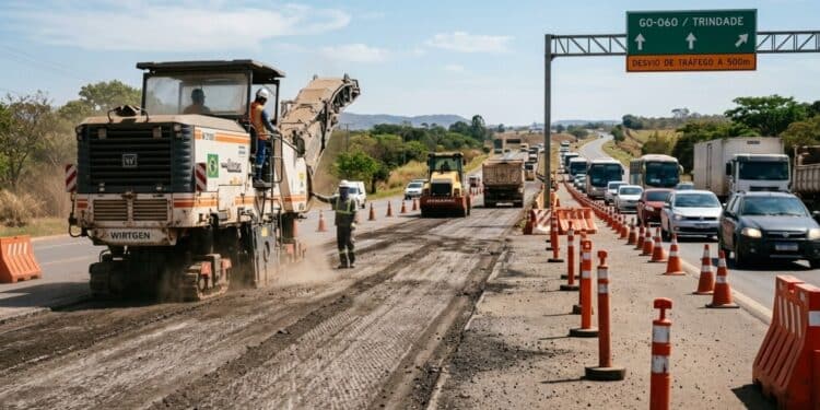 Obra na GO-060 chega a 72% e motoristas devem usar desvio no sentido Trindade