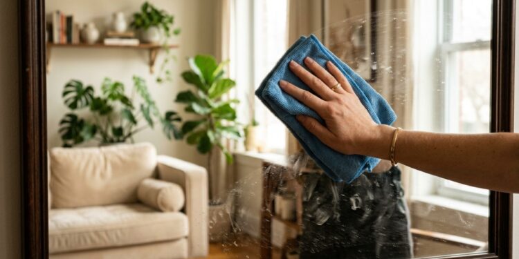 Truque da água, detergente neutro e vinagre para limpar espelhos da sala e deixar como novo