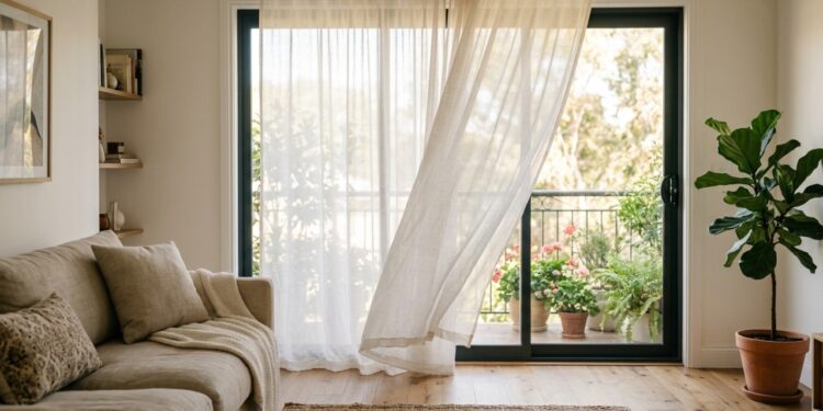10 opções de cortinas e persianas que deixam as portas de vidro deslizantes mais iluminadas e elegantes
