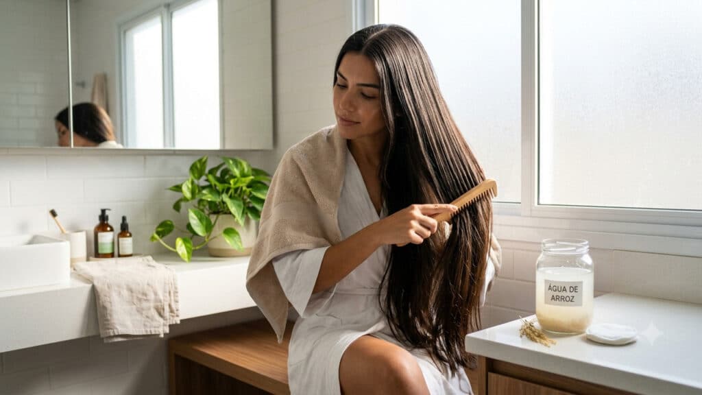 água de arroz no cabelo crescimento