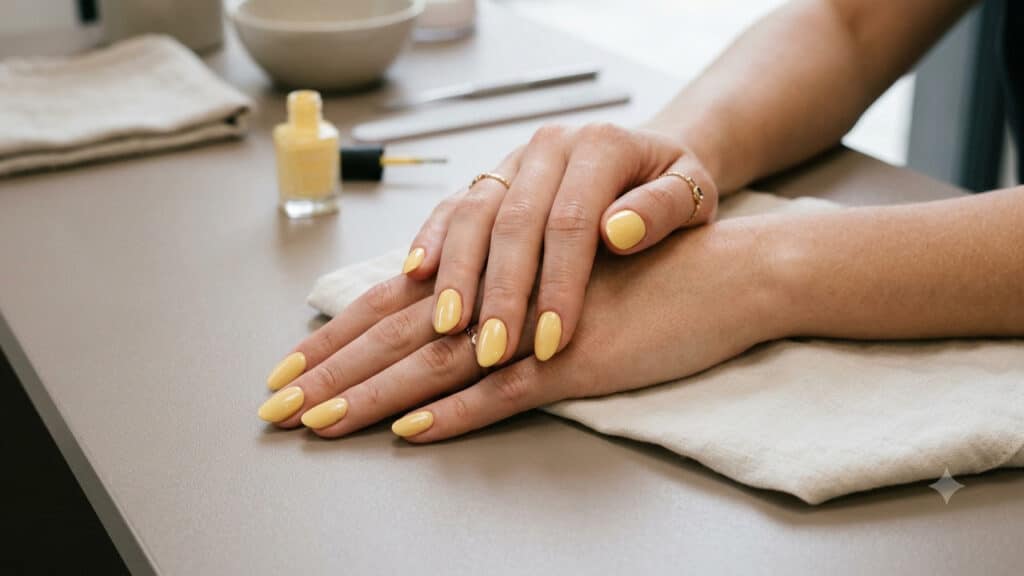 Unhas amarelo manteiga