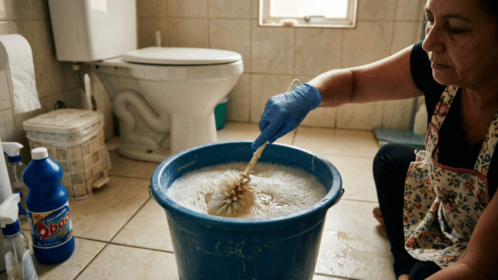 limpeza da escova de vaso sanitário