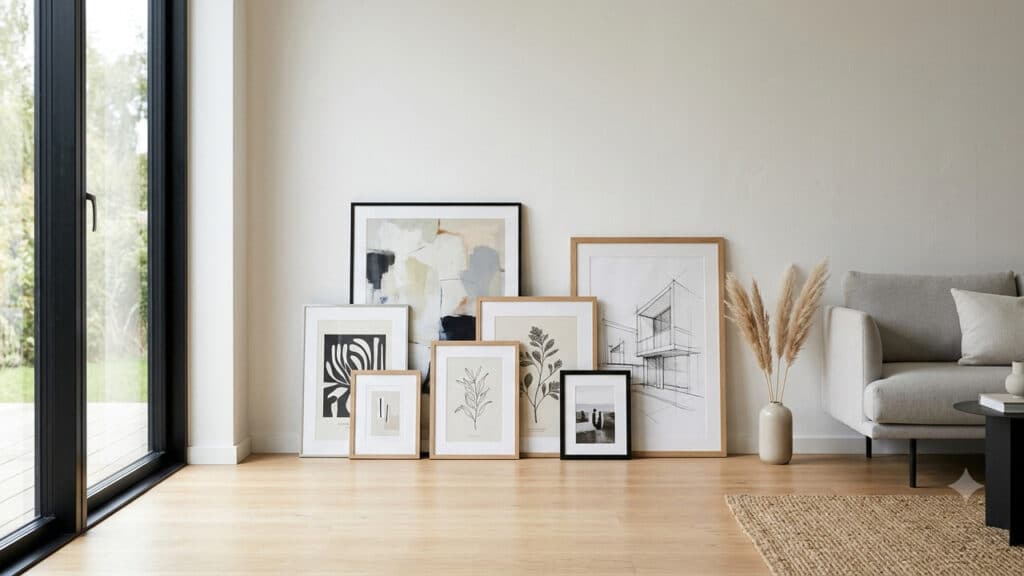 quadros apoiados no chão
