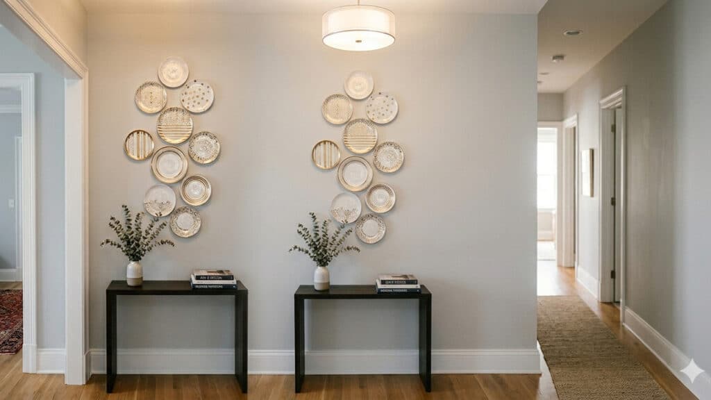 Parede com pratos decorativos